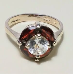 925 Silver Topaz & Crystal Ring Sz 8-3/4